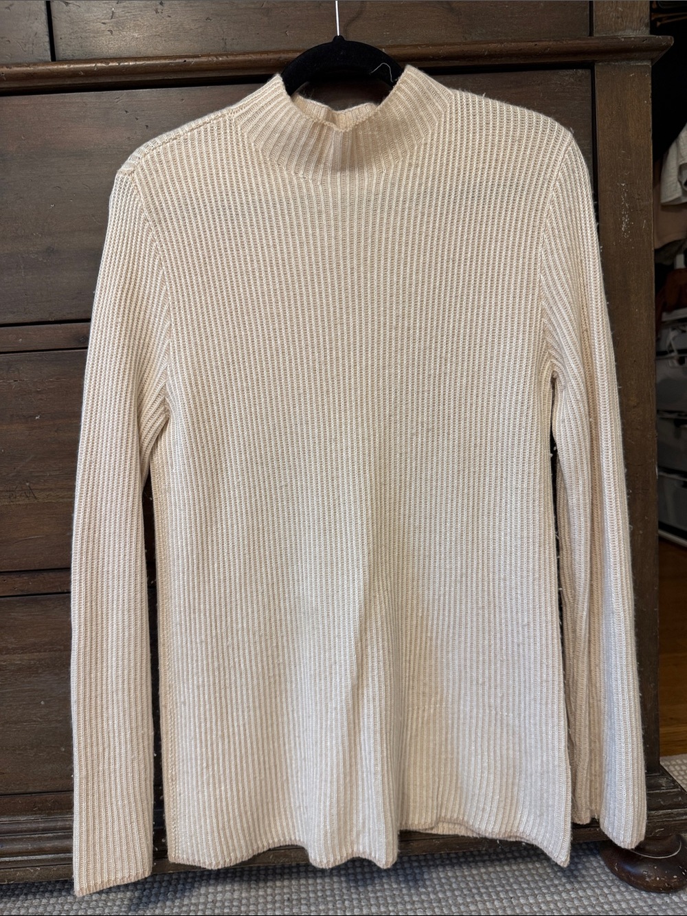 Club Monaco Cashmere Blend Cream Ribbed Mock Neck Women's Sweater